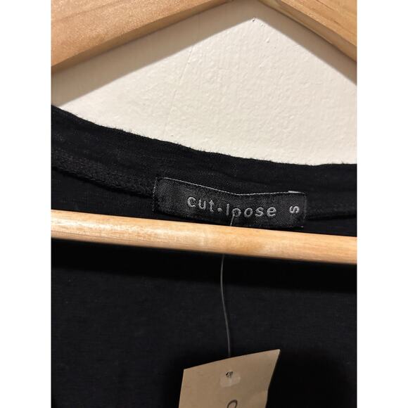 Cut Loose Dark Grey/black Short Sleeve T Shirt Asymmetrical Hem Linen Cotton | S - Picture 4 of 6